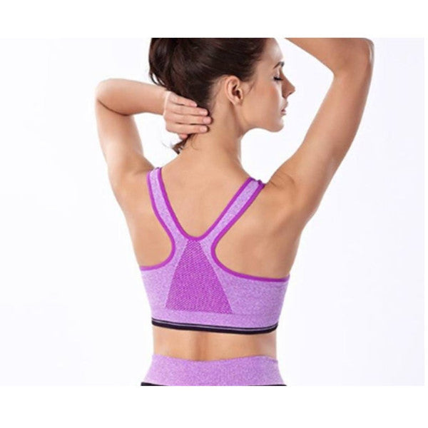 Trendy Zip Front Racerback Padded High Impact Active Bra Yoga