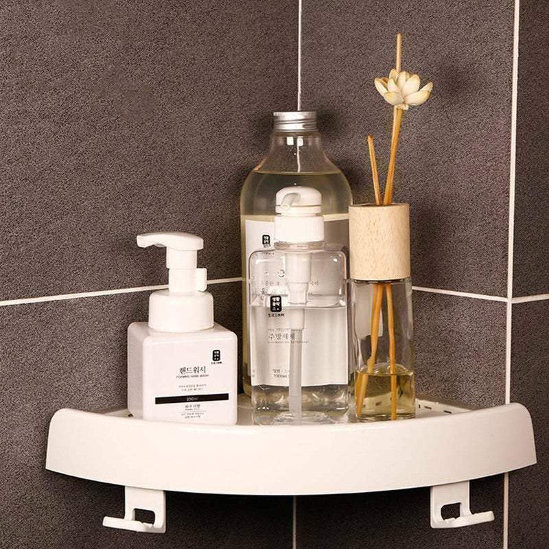 Bathroom Shelves Triangular Storage Shelf With Hooks Corner Organiser