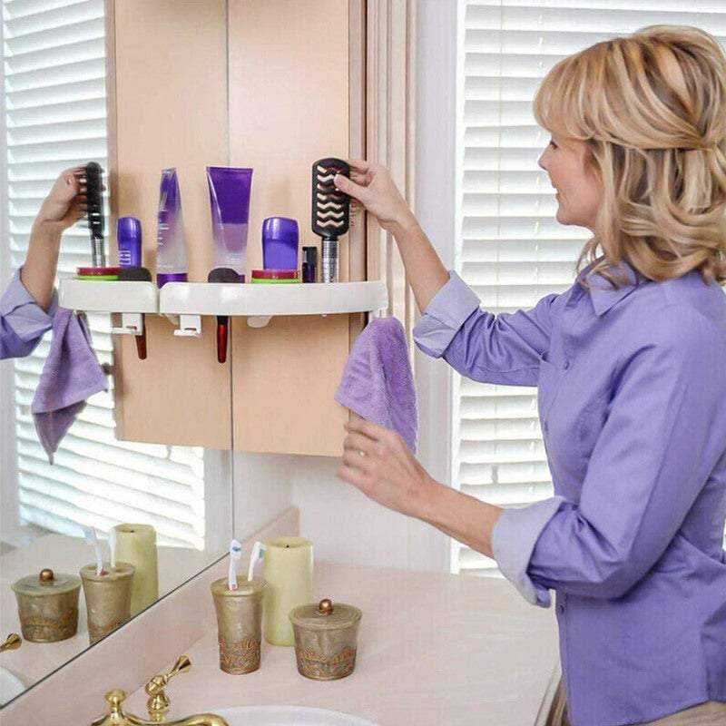 Bathroom Shelves Triangular Storage Shelf With Hooks Corner Organiser