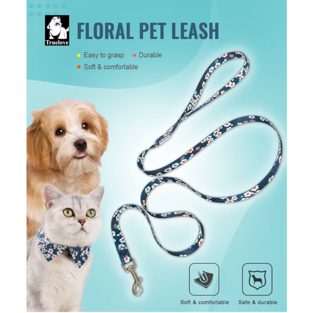 True Love Floral Multi Handle Dog Lead Blue