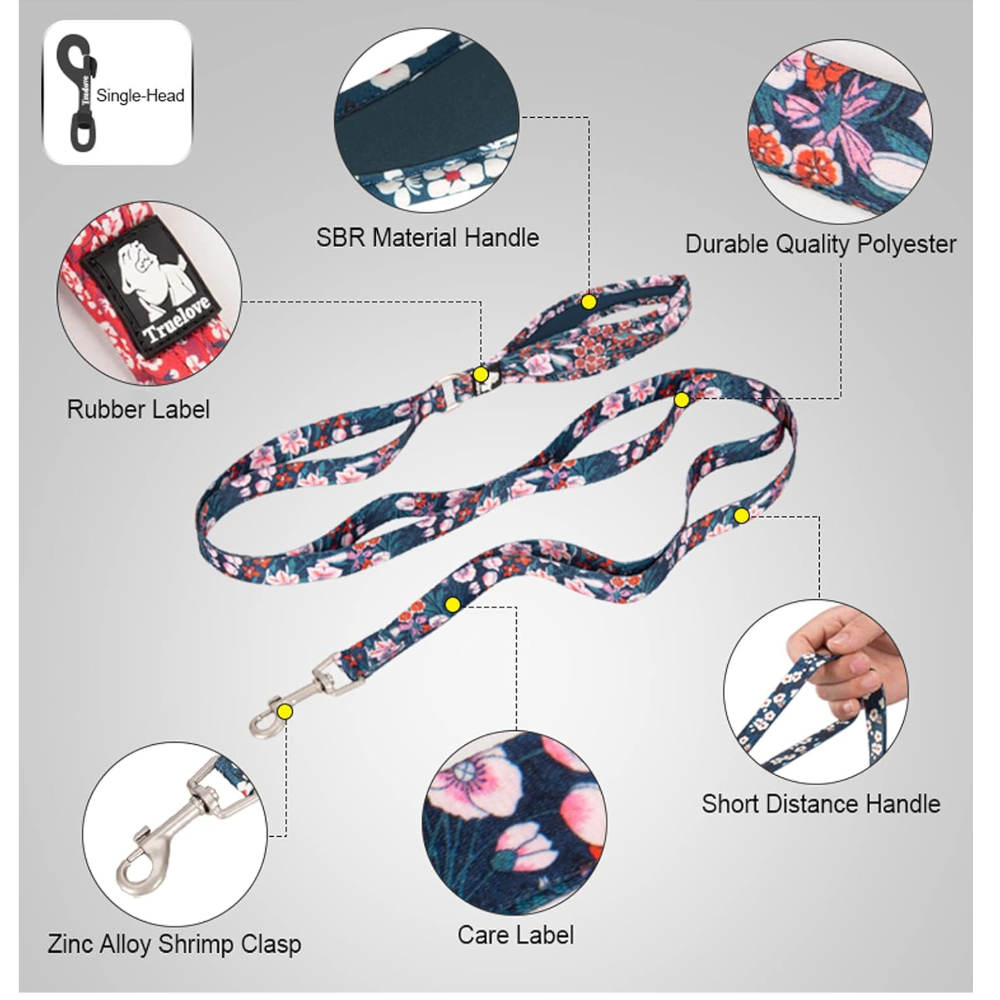 True Love Floral Multi Handle Dog Lead Blue S