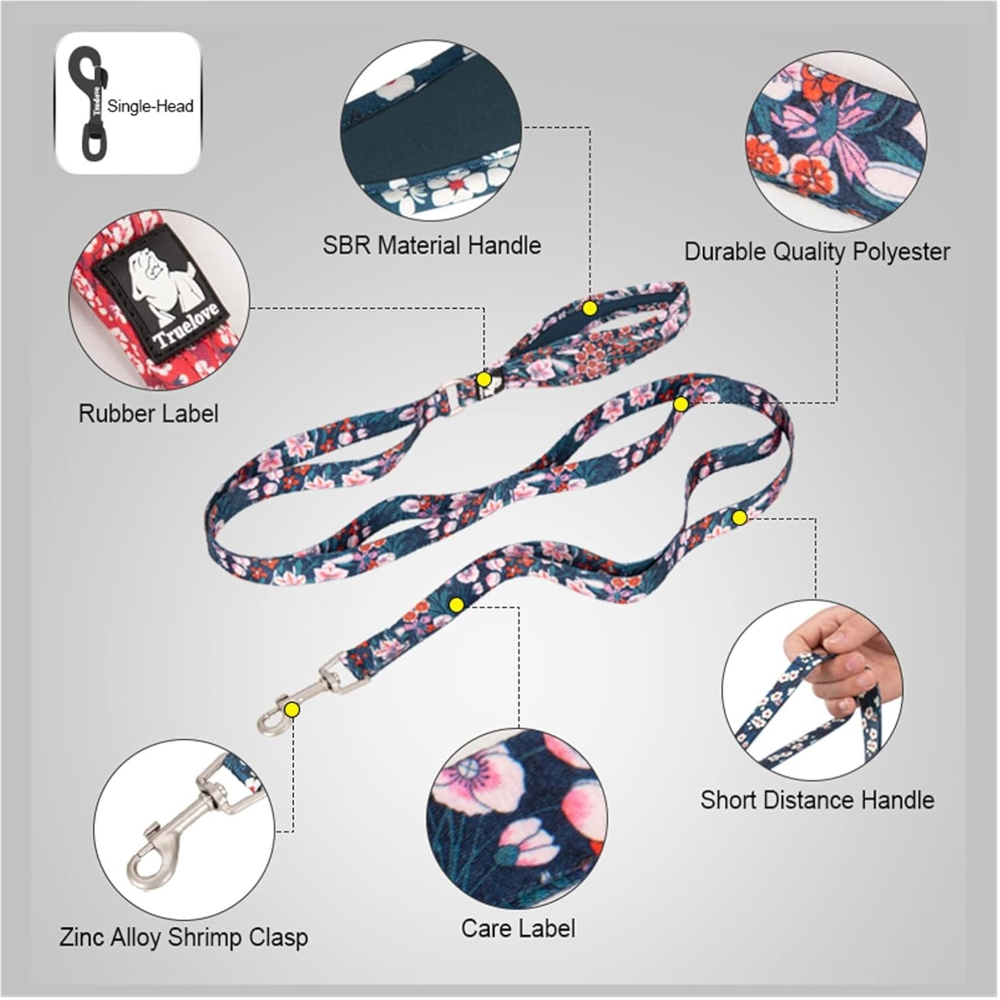 True Love Floral Multi Handle Dog Lead Red