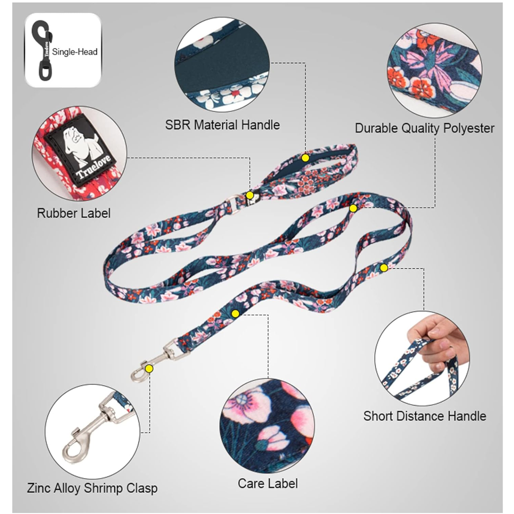 True Love Floral Multi Handle Dog Lead Red S