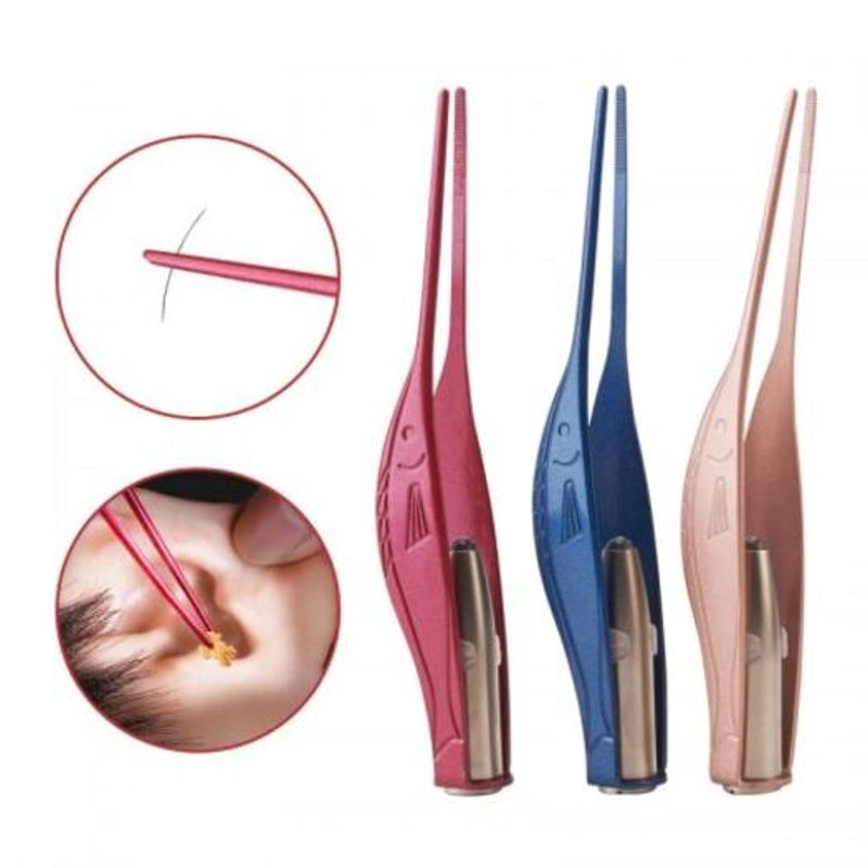 Tweezers Shaped Ear Wax Cleaner Remover Led Light Pick For Kids Adult Elderly Children Rose Red