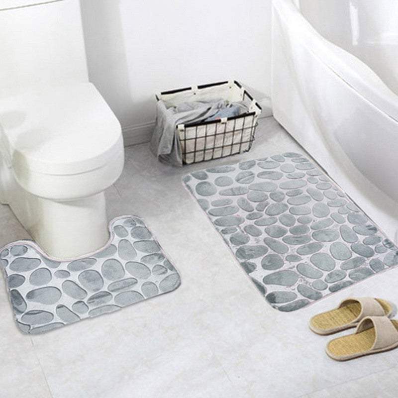 Pebbles Bath Mat Set Bathroom Square Shaped U Non Slip Floor Mats