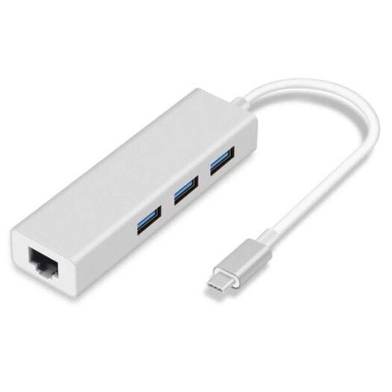 Type C 3Port Usb 3.0 Hub With Gigabit Ethernet Adapter Silver