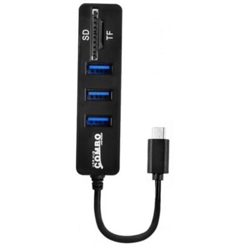 Type C To 3 Ports Usb 2.0 Hub Adapter Converter Sd Tf Card Reader Black