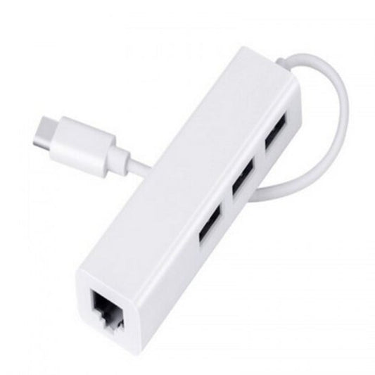 Type C To Rj45 Ethernet Card 2.0 Usb 3 Port Hub 100 Mbp Band Line Network White