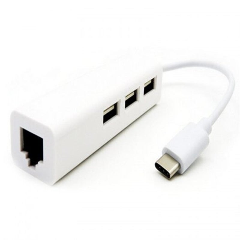 Type C To Rj45 Ethernet Card 2.0 Usb 3 Port Hub 100 Mbp Band Line Network White
