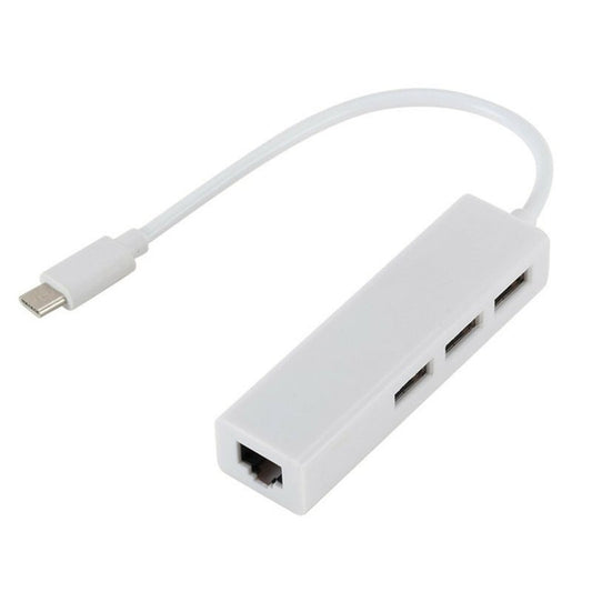 Type C 3-Port Hub Usb To Rj45 Ethernet Network Adapter Cable