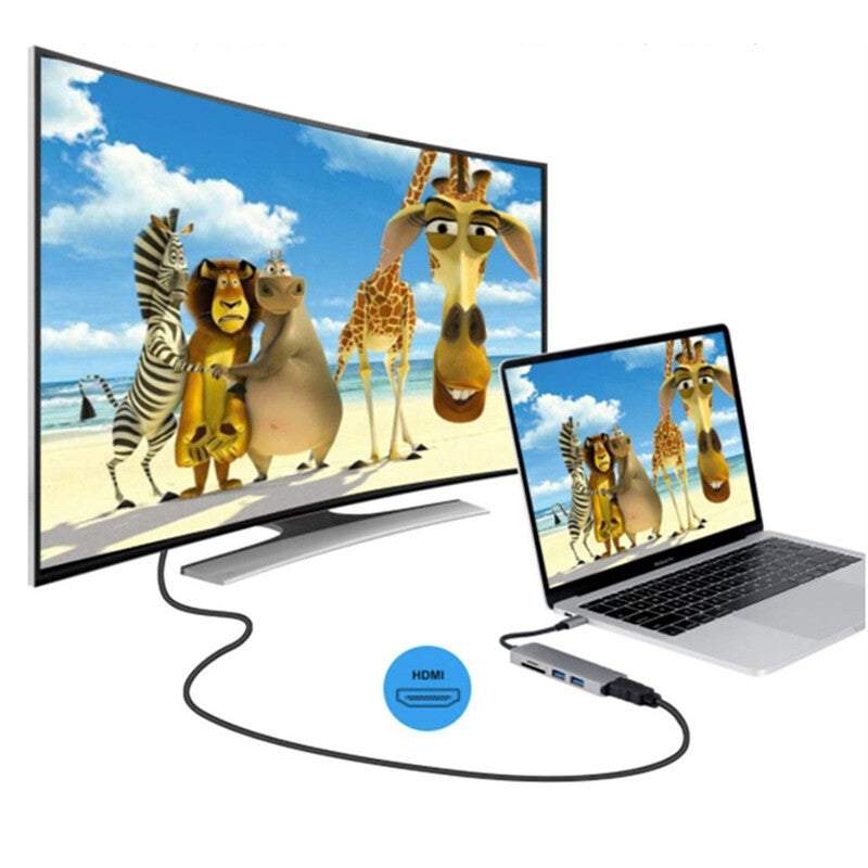 Type C Usbc Hdmi Adapter For Macbook 5 In 1 To Hub Sd Tf Card Reader And 2 3.0 Ports