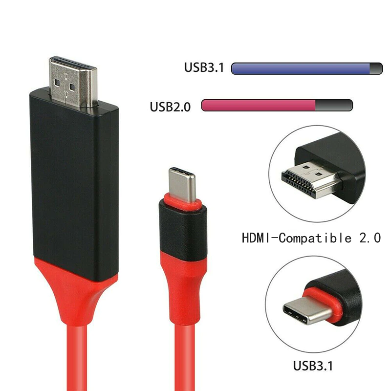 Type C To Hdmi Connection Cable Usb 3.1 4K X 2K Line 2M Red