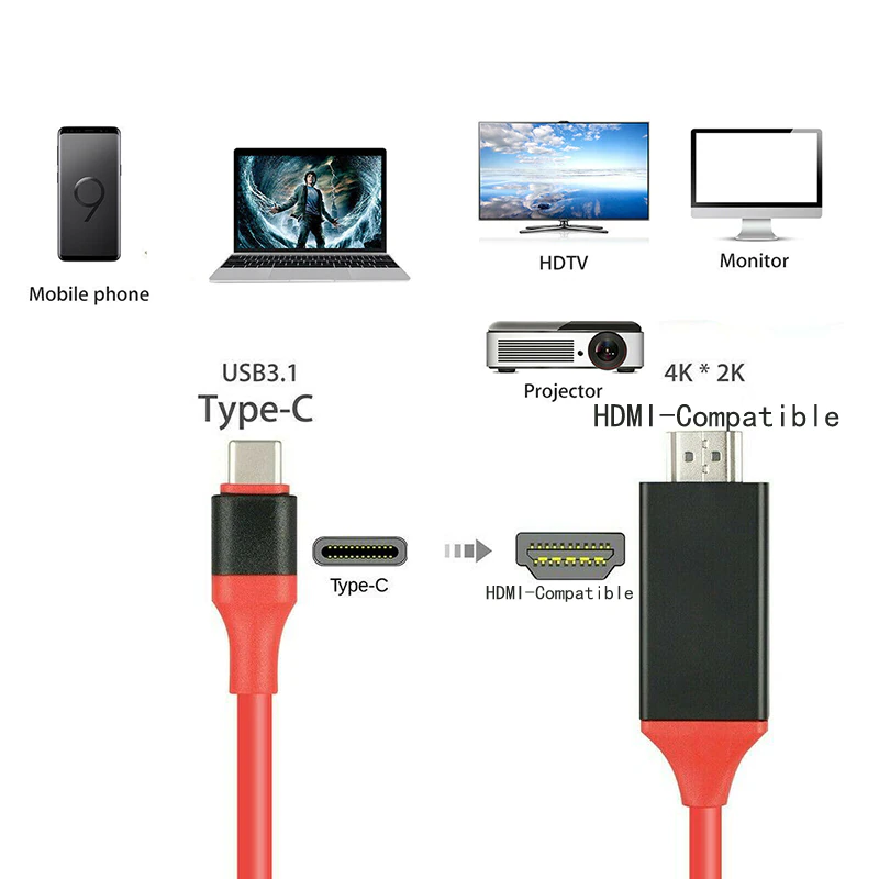 Type C To Hdmi Connection Cable Usb 3.1 4K X 2K Line 2M Red