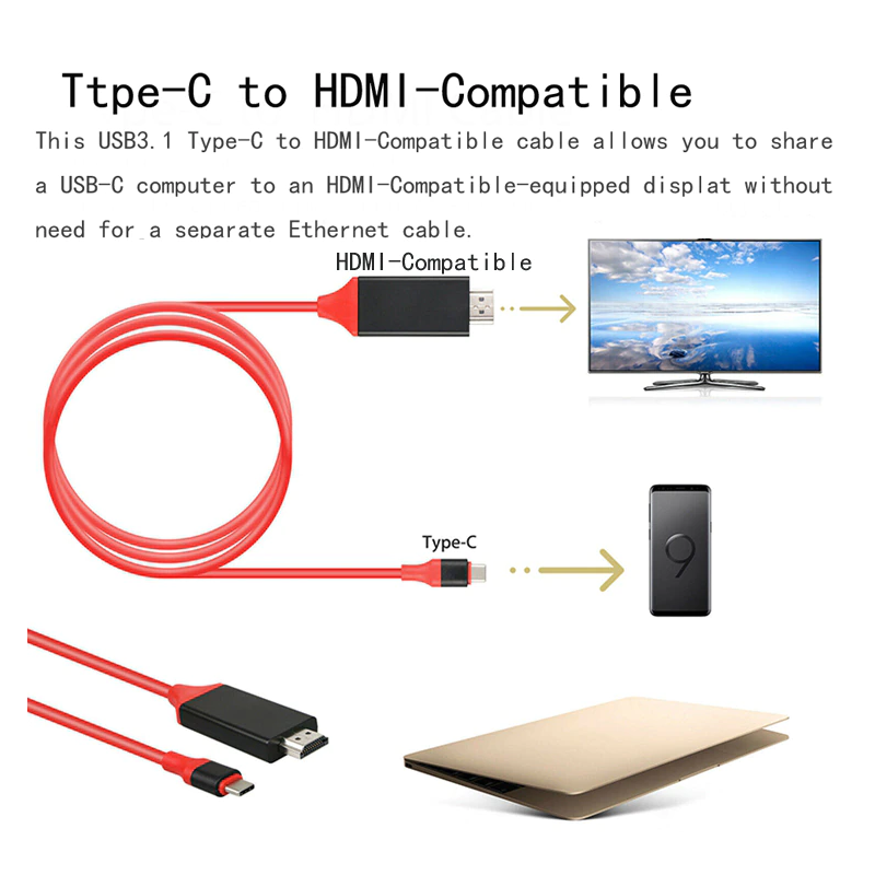 Type C To Hdmi Connection Cable Usb 3.1 4K X 2K Line 2M Red