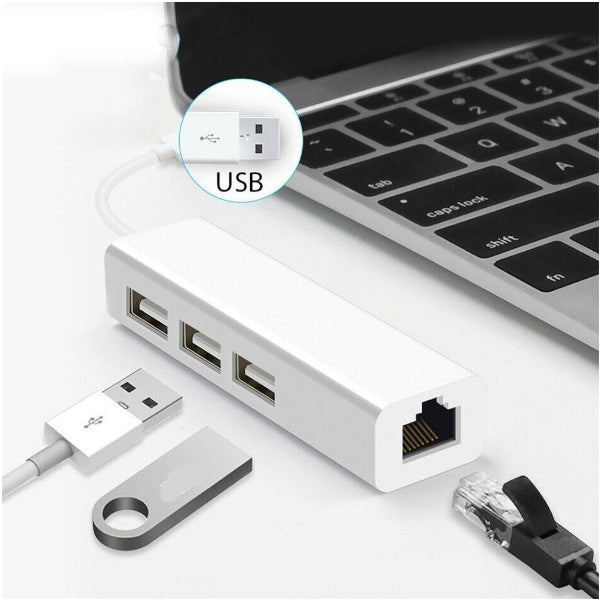 Type C 3-Port Hub Usb To Rj45 Ethernet Network Adapter Cable
