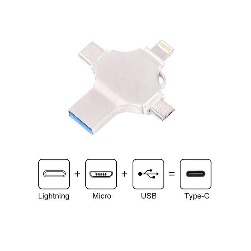 U Disk 4 In 1 Apple Type C Android Computer Multi-Function Usb Flash Drive Silver 128Gb