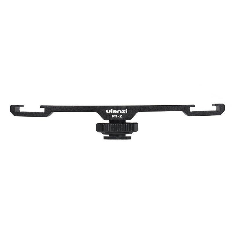 Pt2 Double Hot Shoe Mount Extension Bar Dual Bracket With 1/4" Thread For Mic/ Lights