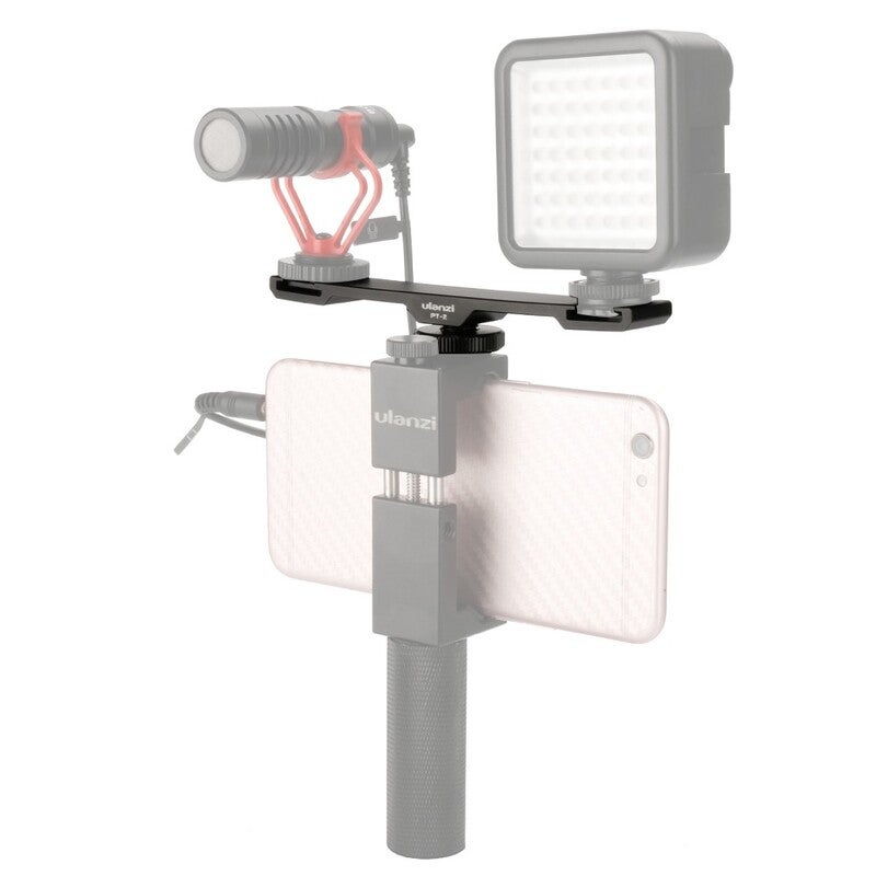 Pt2 Double Hot Shoe Mount Extension Bar Dual Bracket With 1/4" Thread For Mic/ Lights