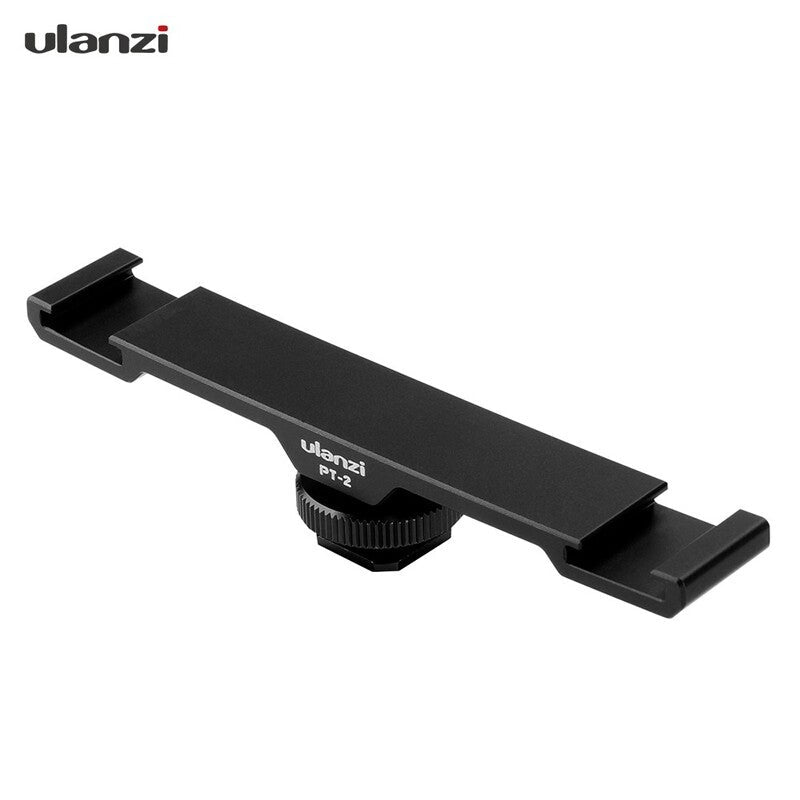 Pt2 Double Hot Shoe Mount Extension Bar Dual Bracket With 1/4" Thread For Mic/ Lights