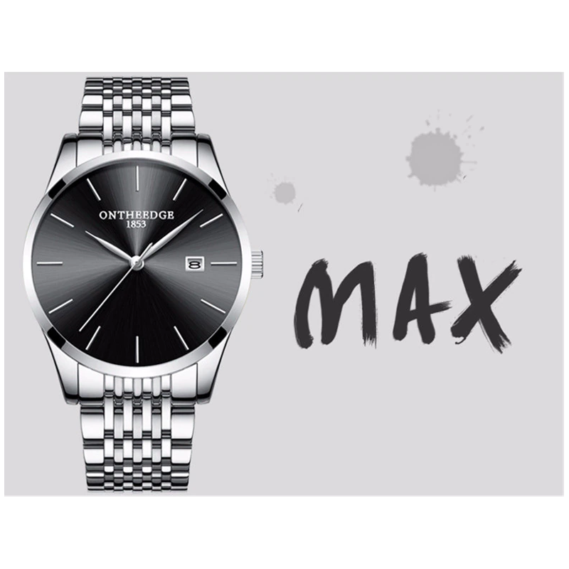Veile Studios Ultra Thin Steel With Quartz Watch Calendar Waterproof Men's Silver-Black