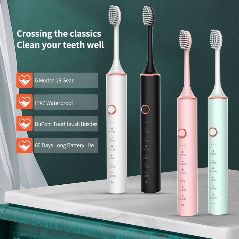 Ultrasonic Electric Toothbrush Rechargeable Usb For Adults Sonic Automatic Brush Whitening Oral Hygiene 8 Replacement He