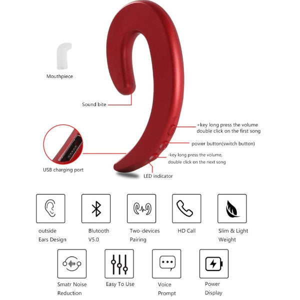 Ultrathin Earhook Unilateral Bluetooth Earphone Headphone With Mic