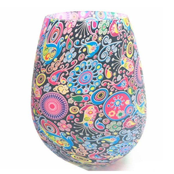 Unbreakable Silicone Wine Glasses Bpa Free Printed Outdoor Cups For Travel Picnic Pool Boat Camping