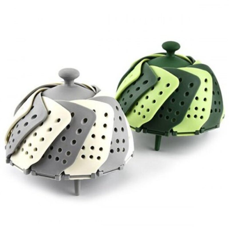Unique Stitching Design Folding Steamer Fruit Drain Basket Multipurpose Holder Green Apple