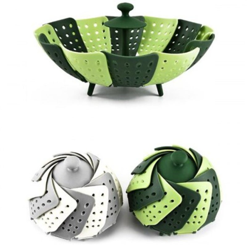 Unique Stitching Design Folding Steamer Fruit Drain Basket Multipurpose Holder Green Apple