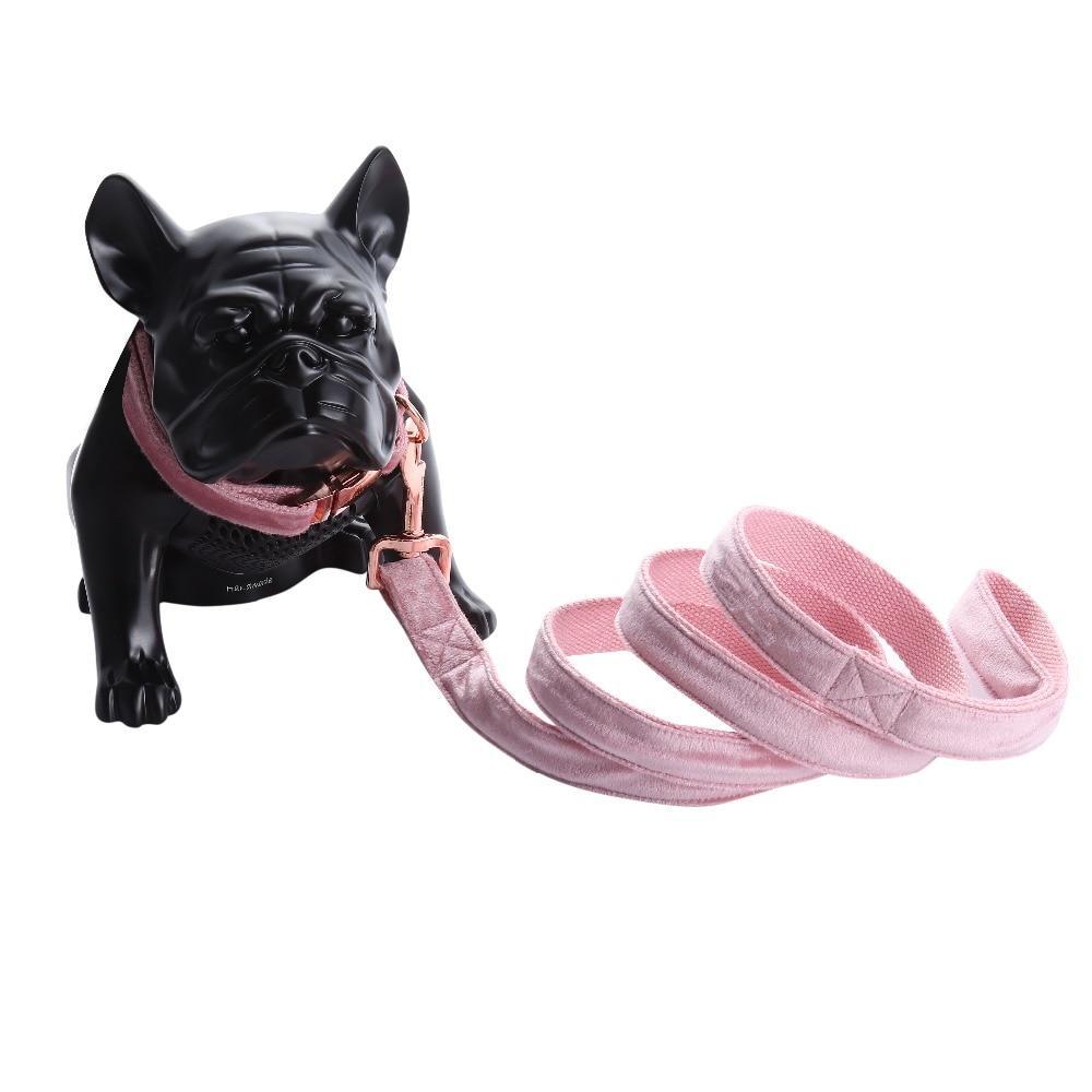Pink Candy Velvet Dog Collar Leash Set