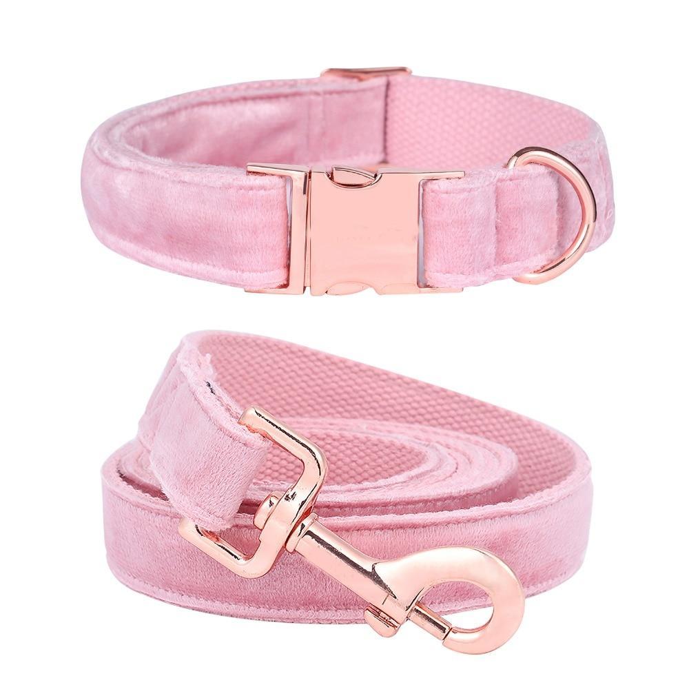 Pink Candy Velvet Dog Collar Leash Set
