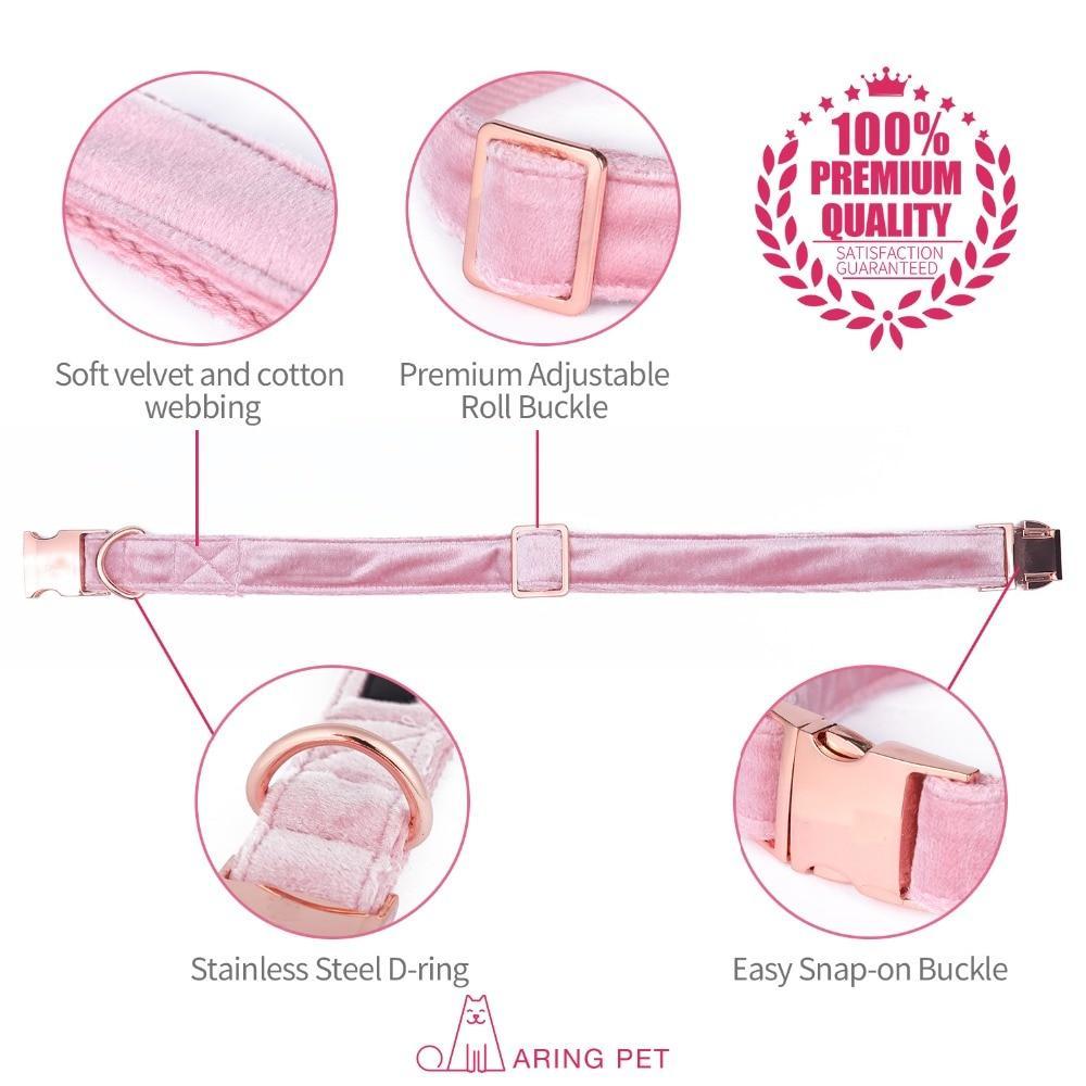 Pink Candy Velvet Dog Collar Leash Set