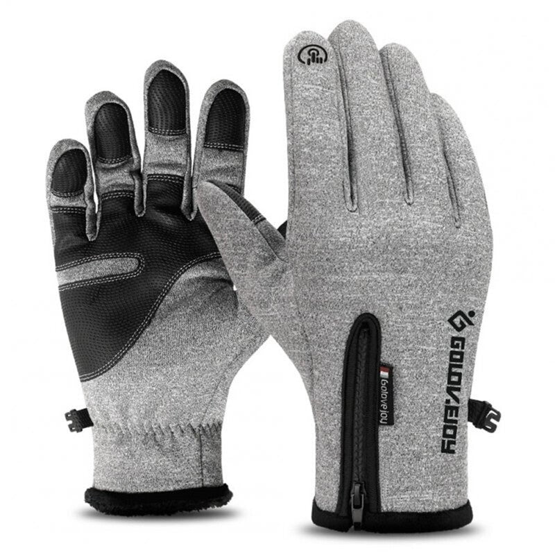 Unisex Outdoor Waterproof Gloves Winter Touch Screen Thermal Full Finger Inner Plush Skiing Grays