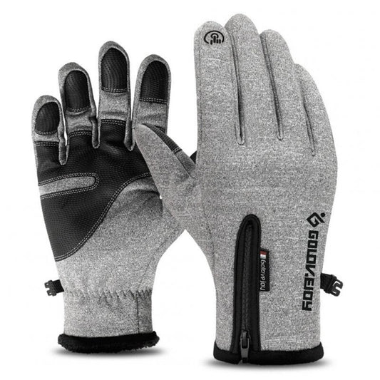 Unisex Outdoor Waterproof Gloves Winter Touch Screen Thermal Full Finger Inner Plush Skiing Grays