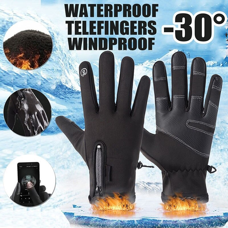 Unisex Outdoor Waterproof Gloves Winter Touch Screen Thermal Full Finger Inner Plush Skiing Grays