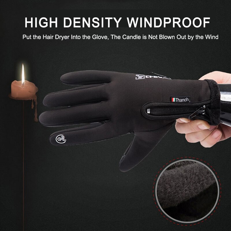 Unisex Outdoor Waterproof Gloves Winter Touch Screen Thermal Full Finger Inner Plush Skiing Grays