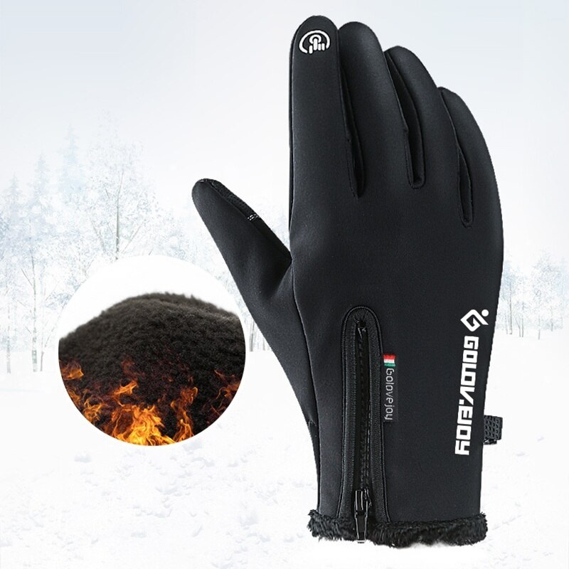 Unisex Outdoor Waterproof Gloves Winter Touch Screen Thermal Full Finger Inner Plush Skiing Grays