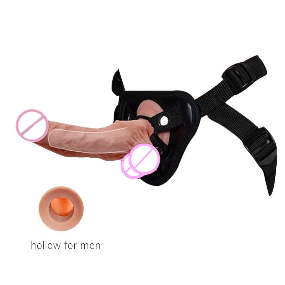 Unisex Strapon Vibrator Hollow Or Solid Dildo On Harness Belt Penis Sleeve