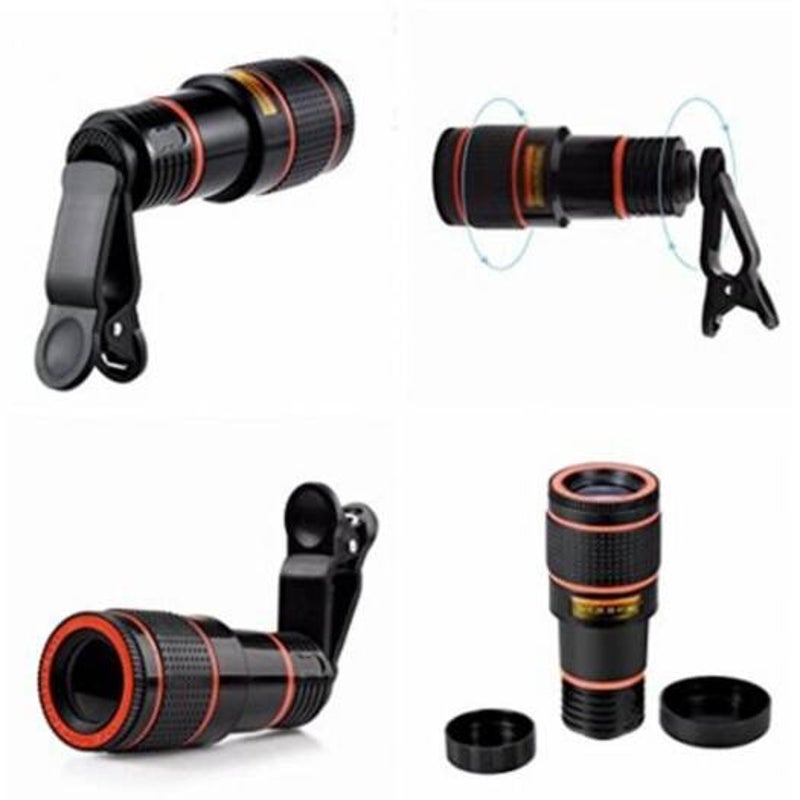 Universal 8X Optical Zoom Telescope Camera Lens Clip Mobile Phone For Xiaomi / Huawei Samsung Black