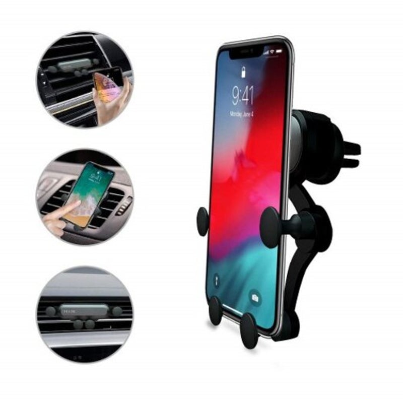 Universal Car Phone Holder Air Vent Gravity Linkage Shock Mount Black