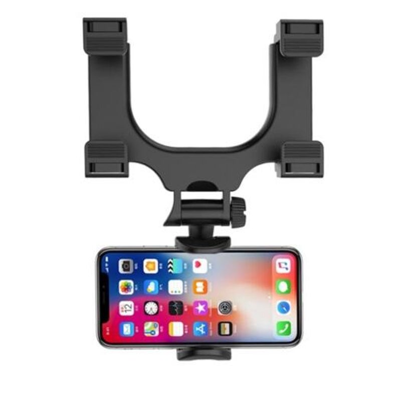Universal Smartphone Holders Car Rear View Mirror Mount Stand Black