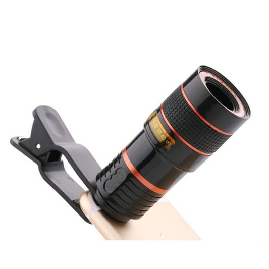 Universal 12X Mobile Phone Focusing Zoom Telescope Head External Hd Camera Times Lens Black