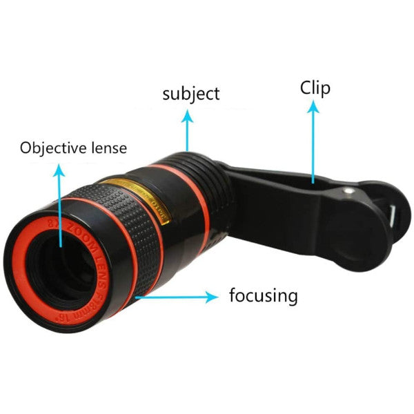 Universal 12X Mobile Phone Focusing Zoom Telescope Head External Hd Camera Times Lens Black