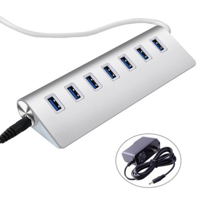 Usb 3.0 7 Ports Aluminum Alloy Hub Silver