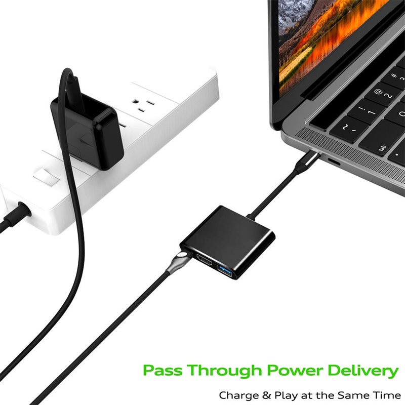 Usb C To Hdmi-Compatible 4K Adapter 3 In 1 Hub With Output 3.0 Port