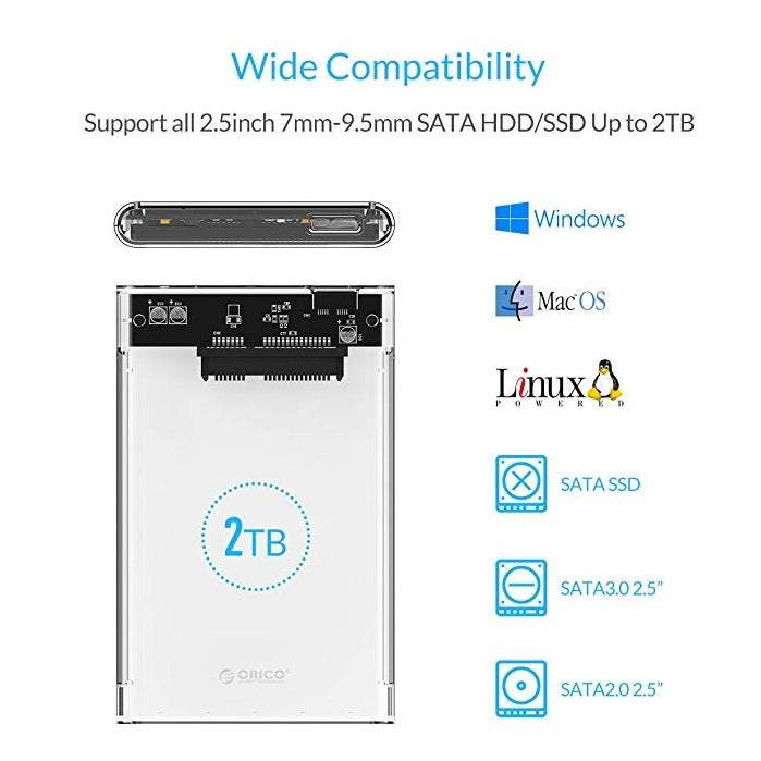 Portable External Hard Drives Usb 3 Enclosure Casing For 2.5 Inch 7Mm / 9.5Mm Sata Hdd Ssd Support Uasp Iii Max 2Tb Tool