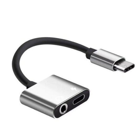 Usb C To 3.5Mm Earphone Type Female Power Charging Combo Adapter Converter Silver