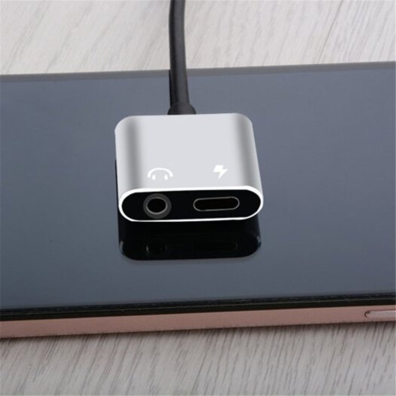 Usb C To 3.5Mm Earphone Type Female Power Charging Combo Adapter Converter Silver
