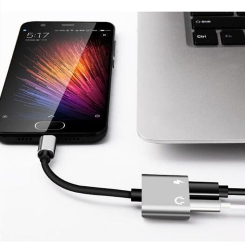Usb C To 3.5Mm Earphone Type Female Power Charging Combo Adapter Converter Silver