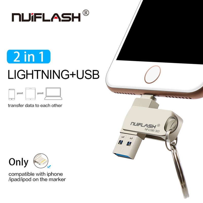 Usb Flash Drive Pendrive For Iphone Xs Max 8 7 6 Ipad 128 Gb Memory Stick Key Lightning